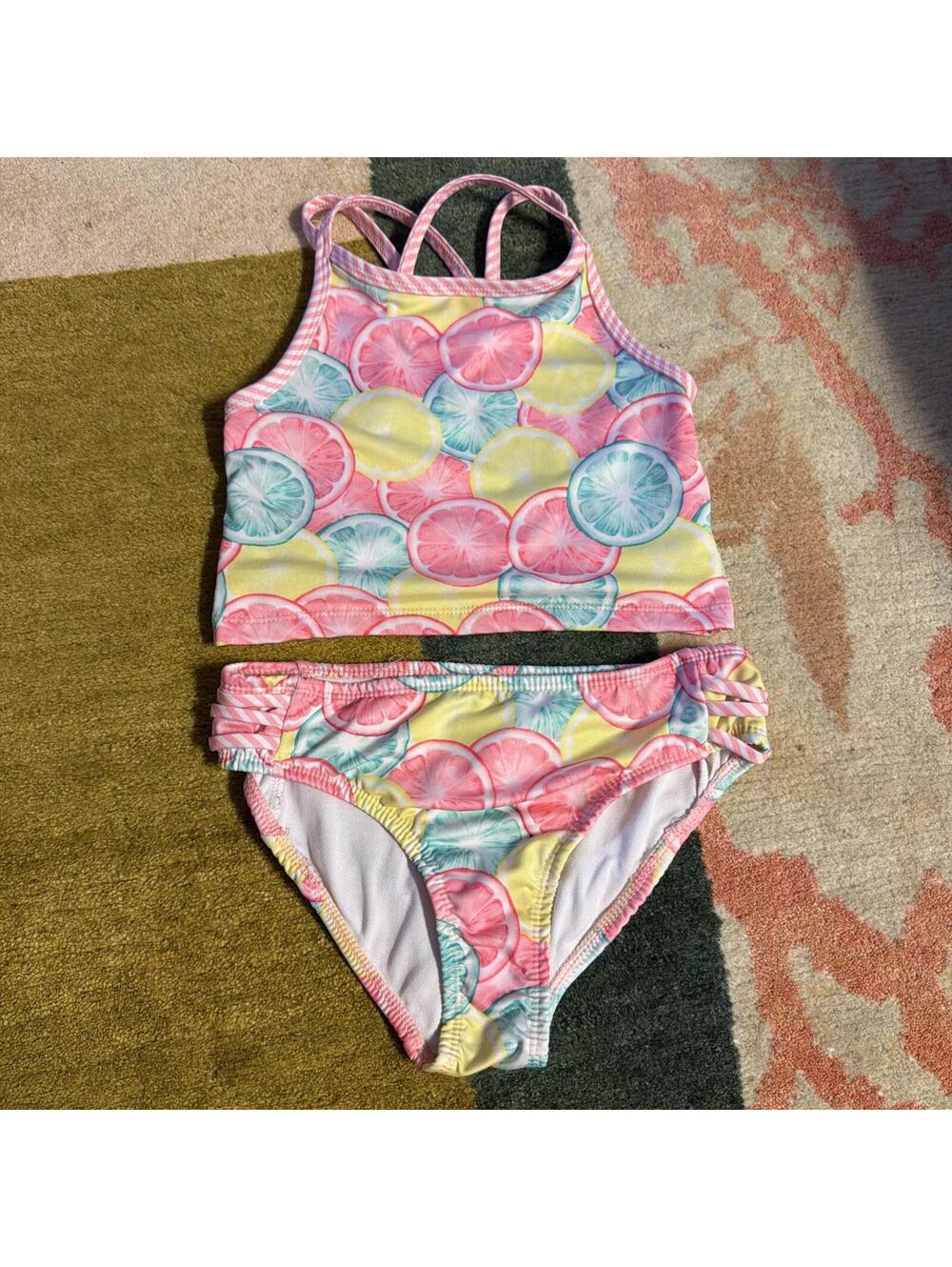 Penelope Mack Kids Girl's Pink Citrus Print Tankini 2-Piece Swimwear Size 7